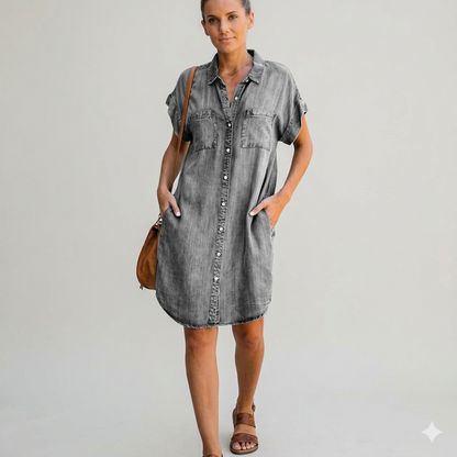 Dames Mini-Jurk Blauw Met Korte Mouw Modehuis-Nederland