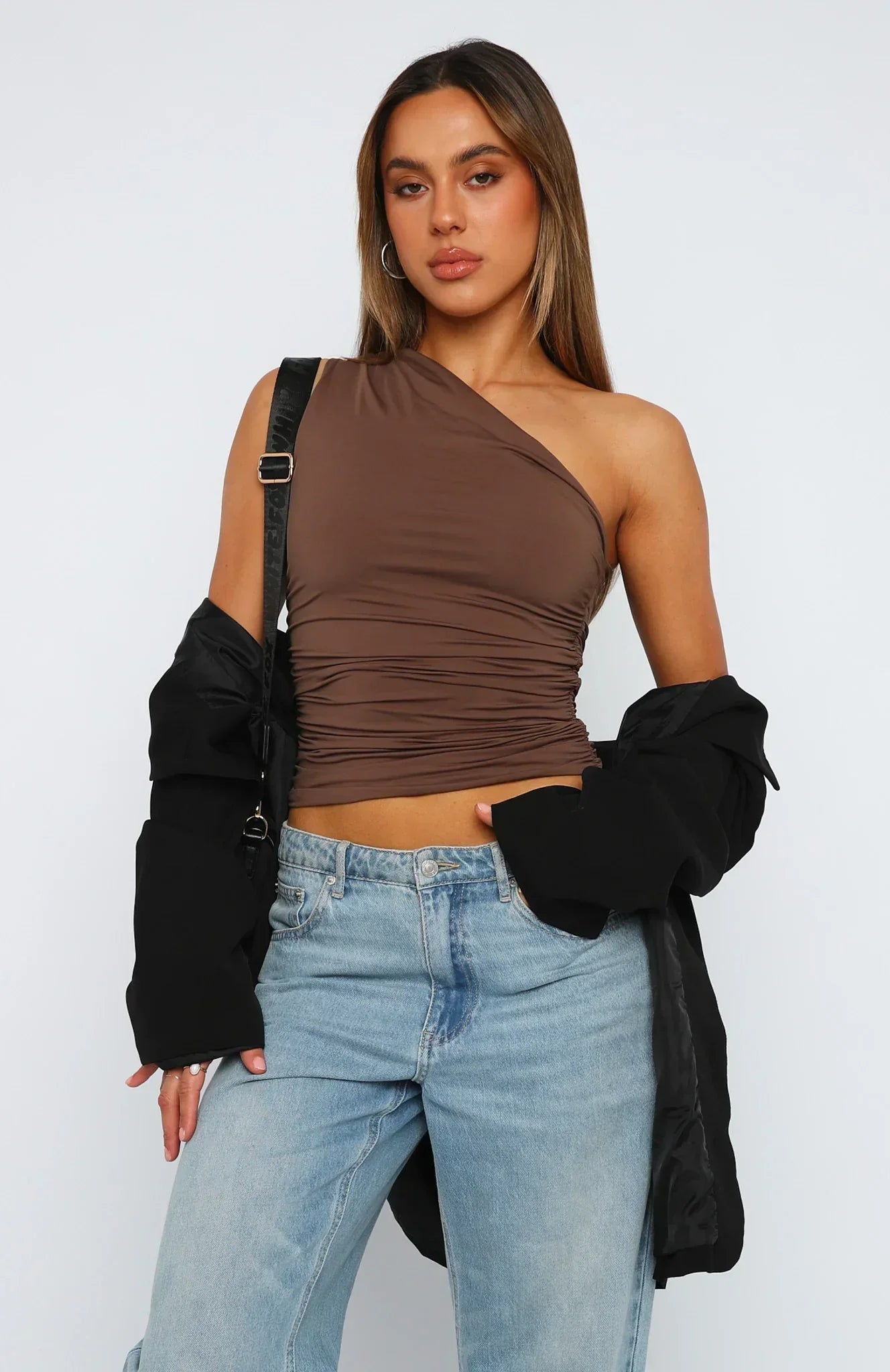 Dames One-Shoulder Crop Top Ruched Mouwloos