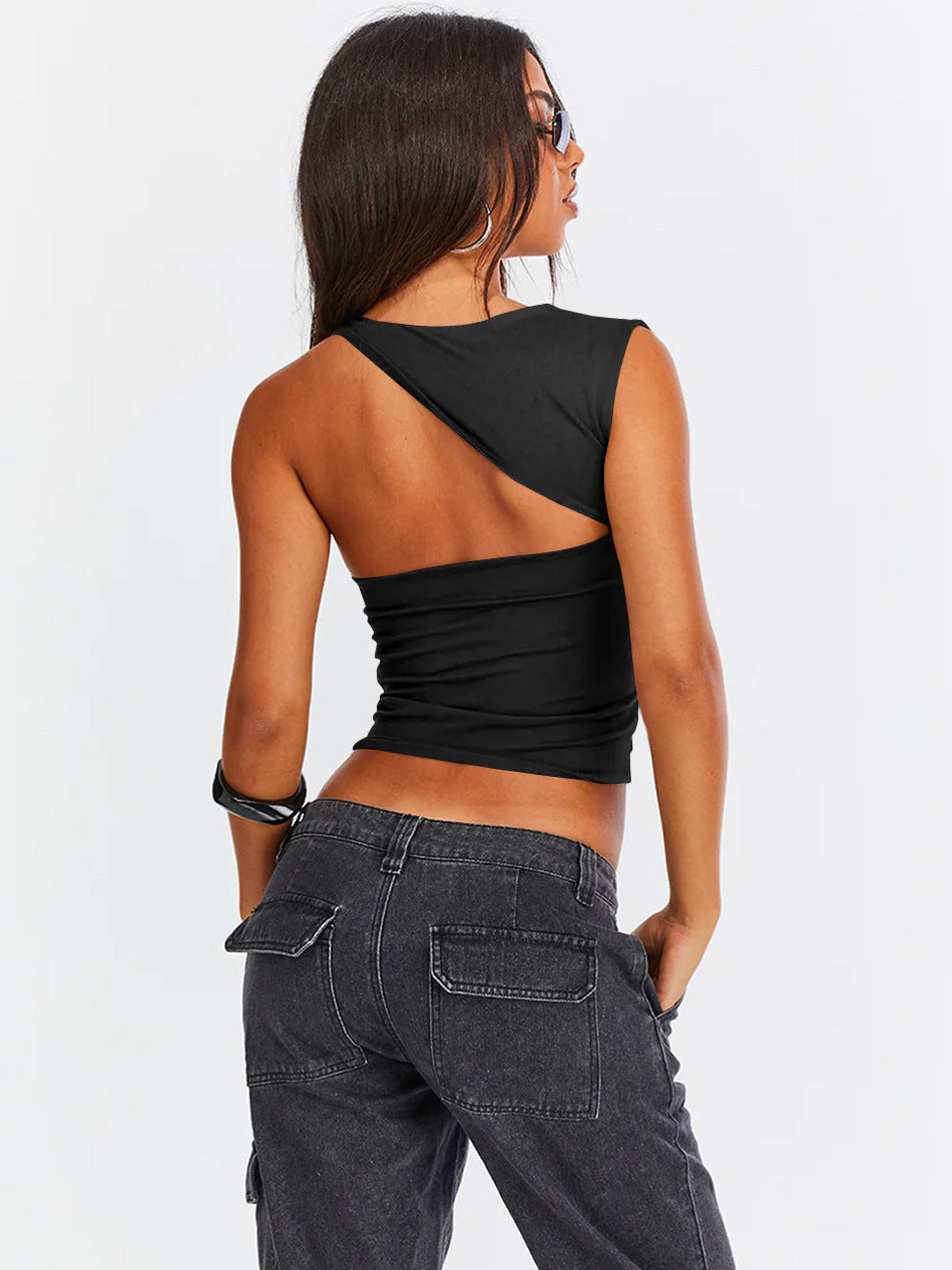 Dames One Shoulder Crop Top Fitted
