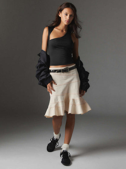 Dames One Shoulder Crop Top Fitted