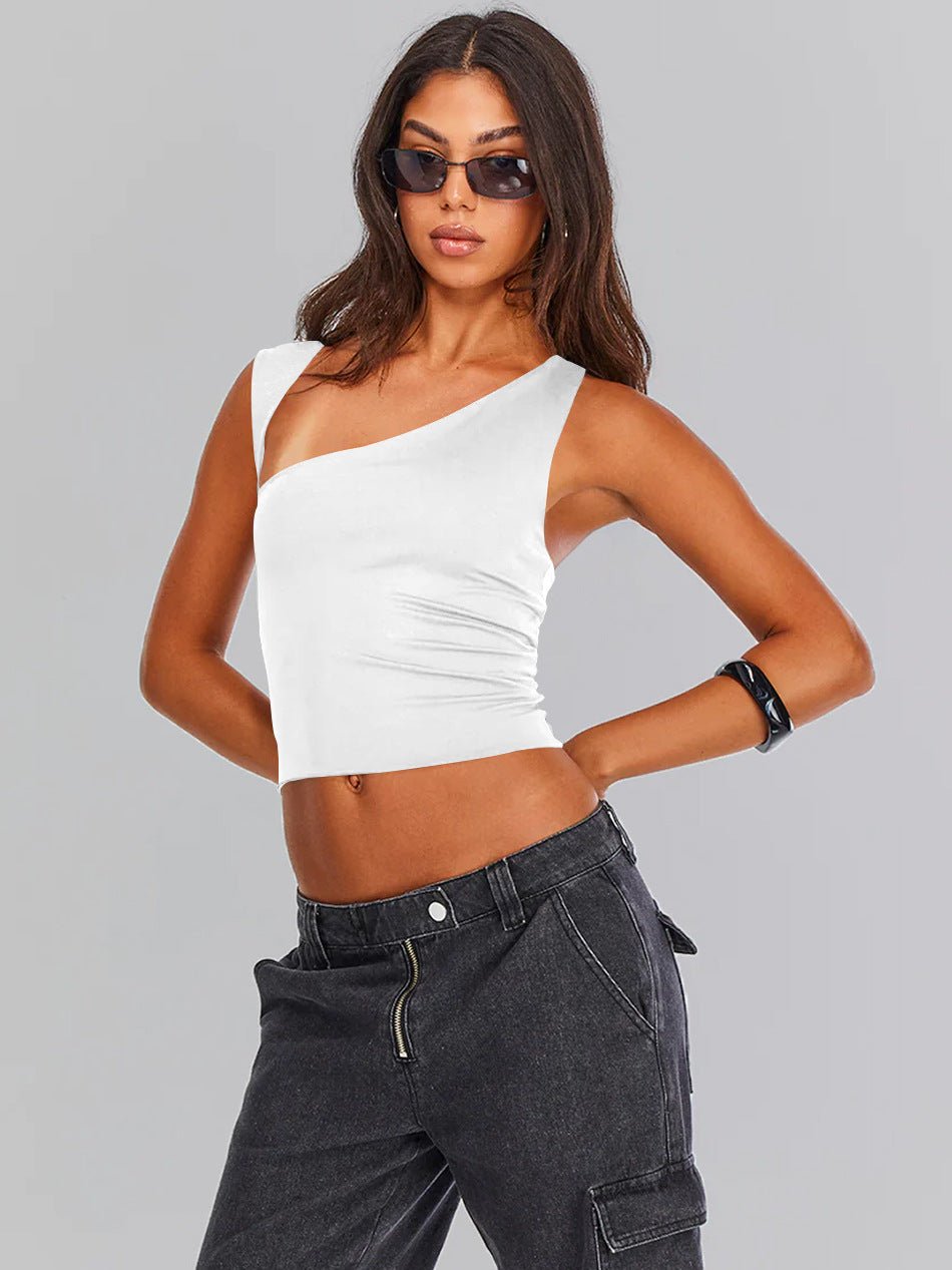Dames One Shoulder Crop Top V Cutout