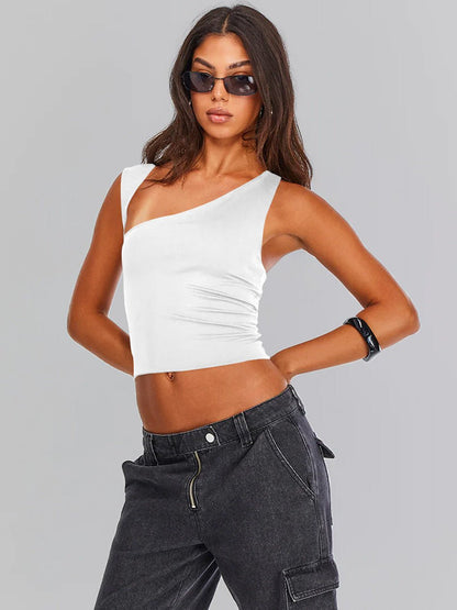 Dames One Shoulder Crop Top V Cutout