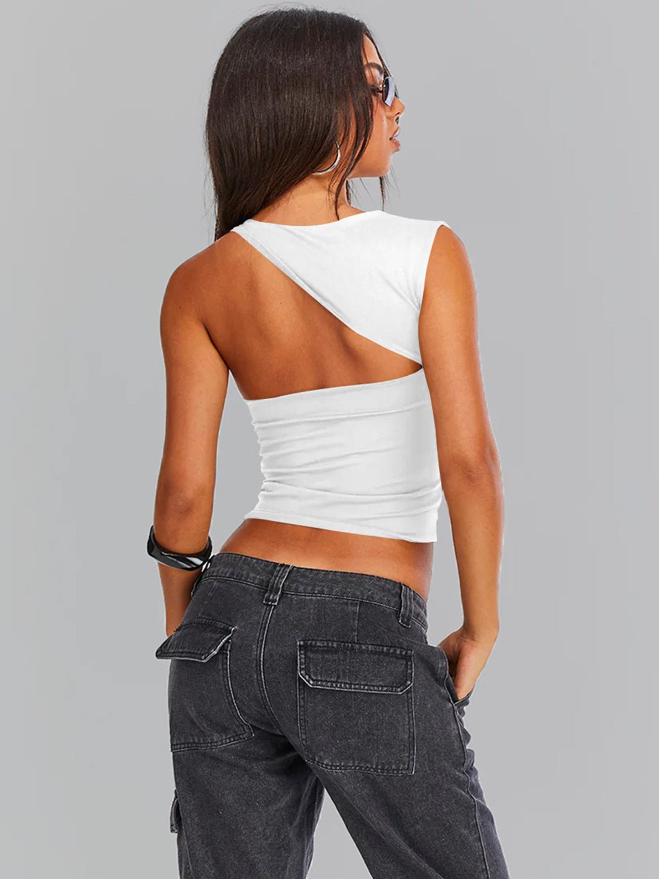 Dames One Shoulder Crop Top V Cutout