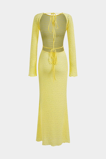 Dames Open Rug Lange Mouwen Maxi Jurk
