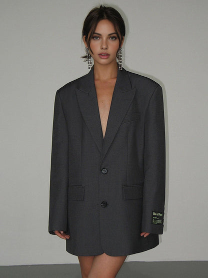 Dames Oversized Blazer Lange Mouw Lang