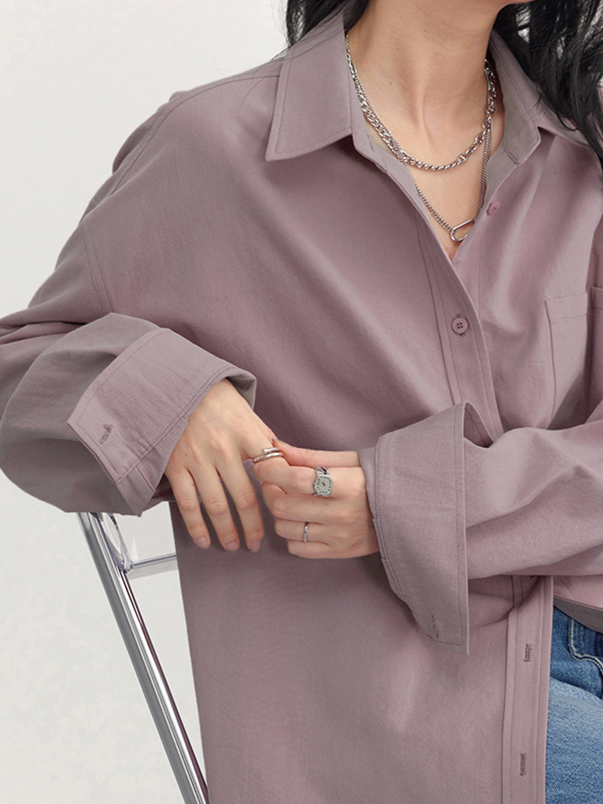 Dames Oversized Blouse Button-Down Lange Mouw