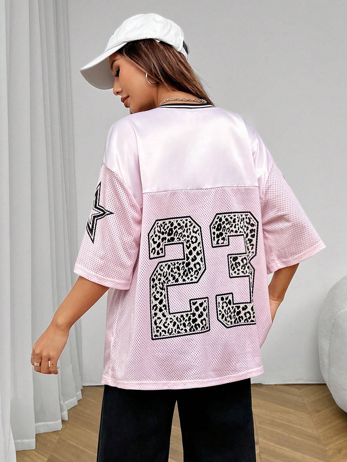 Dames Oversized Jersey T Shirt V Hals Panter Print