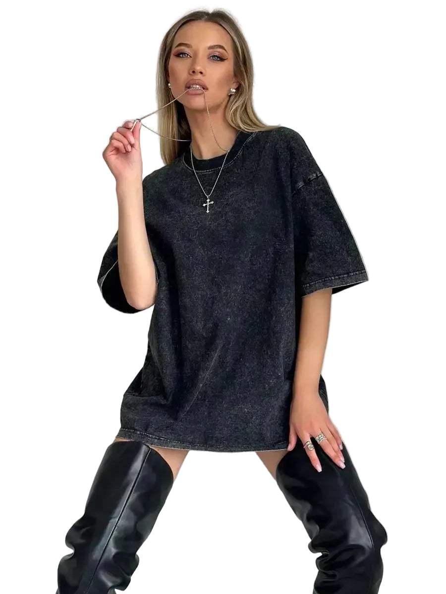 Dames Oversized Washed Korte Mouw T Shirt