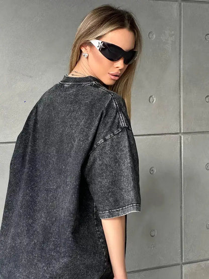 Dames Oversized Washed Korte Mouw T Shirt
