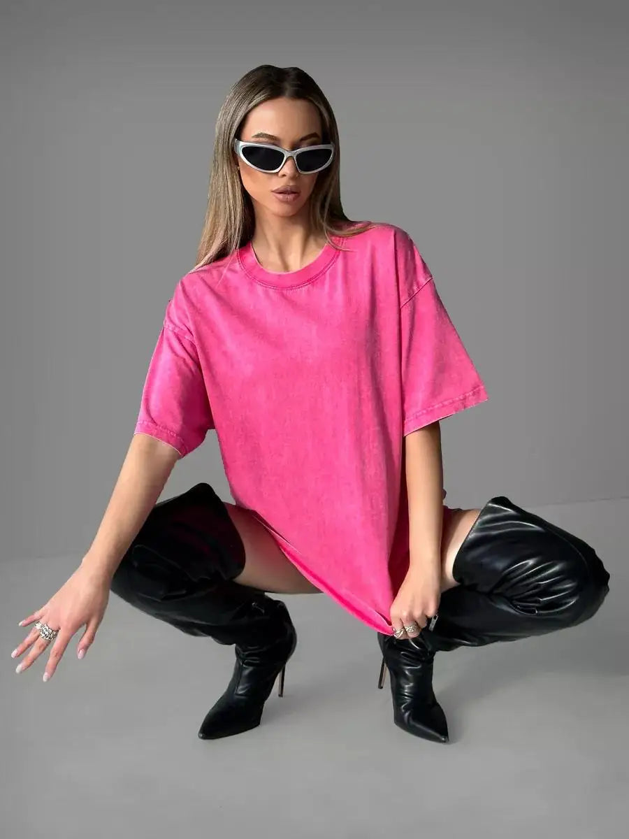 Dames Oversized Washed Korte Mouw T Shirt