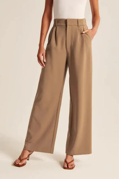 Dames Pantalon Wide Leg Hoge Taille Plooien