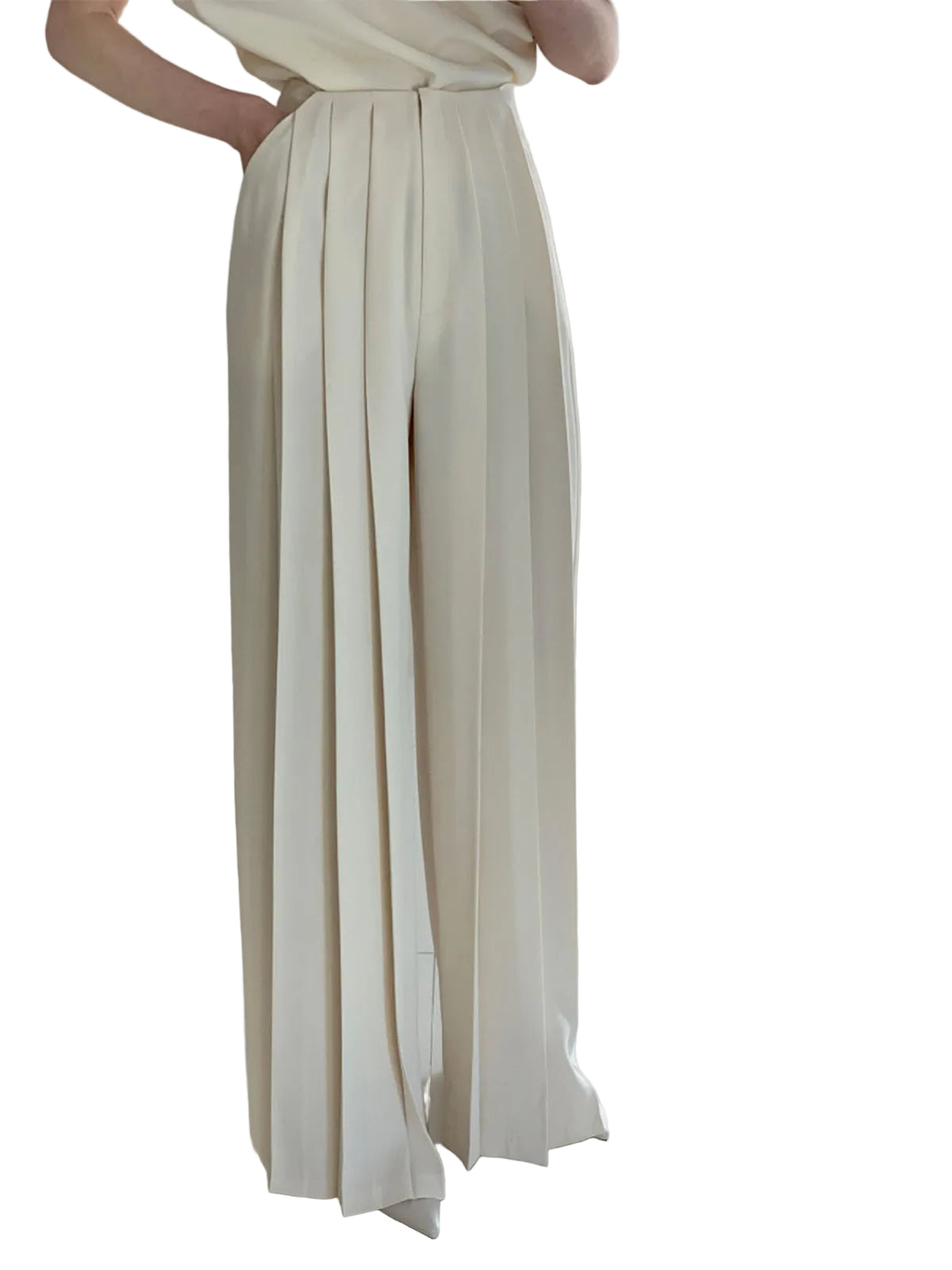 Dames Plissé Palazzo Broek Hoge Taille Wide Leg