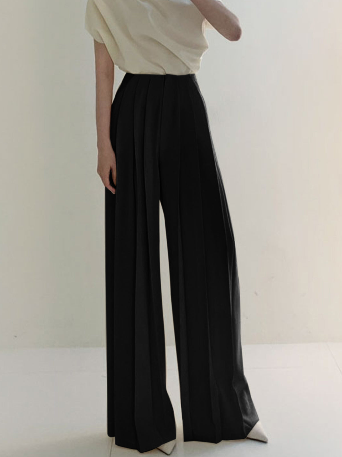 Dames Plissé Palazzo Broek Hoge Taille Wide Leg