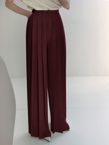 Dames Plissé Palazzo Broek Hoge Taille Wide Leg