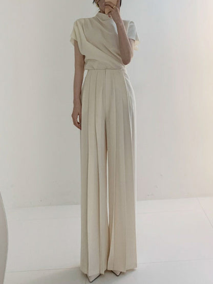 Dames Plissé Palazzo Broek Hoge Taille Wide Leg