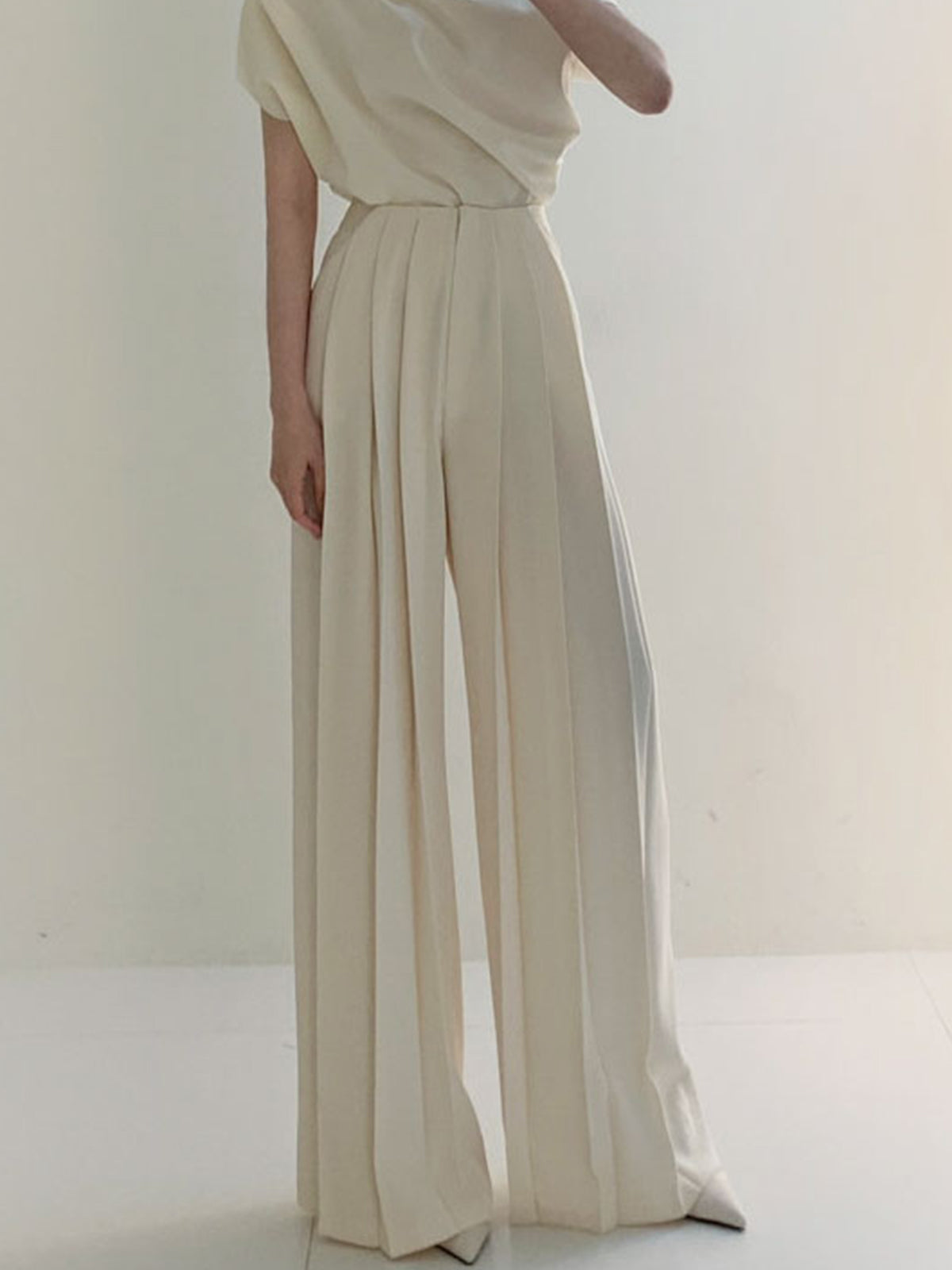 Dames Plissé Palazzo Broek Hoge Taille Wide Leg