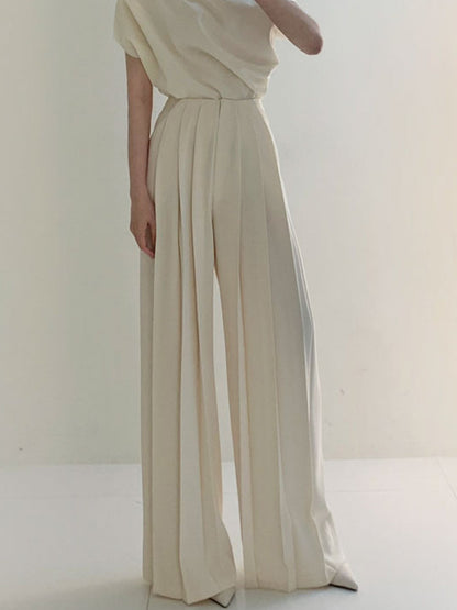 Dames Plissé Palazzo Broek Hoge Taille Wide Leg