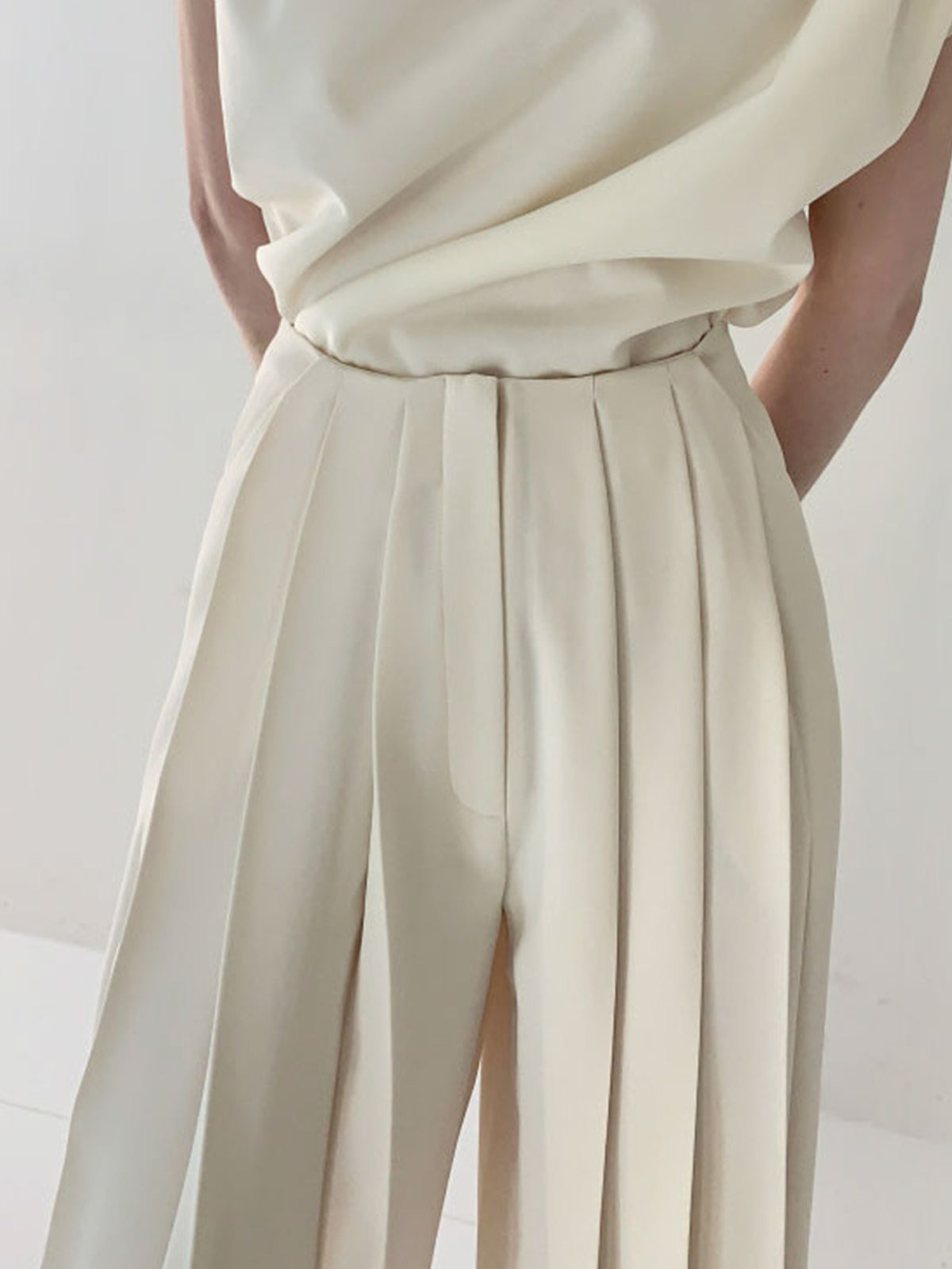 Dames Plissé Palazzo Broek Hoge Taille Wide Leg