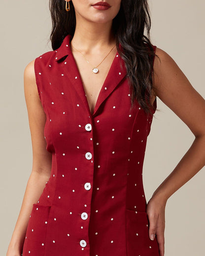 Dames Polkadot Mouwloze Overhemd Jurk Midi
