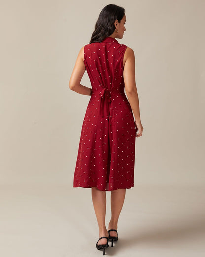 Dames Polkadot Mouwloze Overhemd Jurk Midi