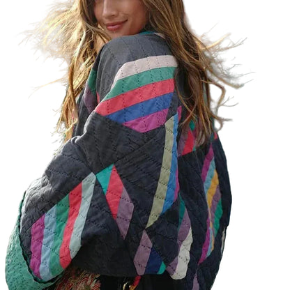 Dames Quilted Oversized Tussenjas Patchwork Lang
