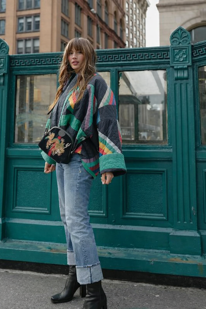 Dames Quilted Oversized Tussenjas Patchwork Lang