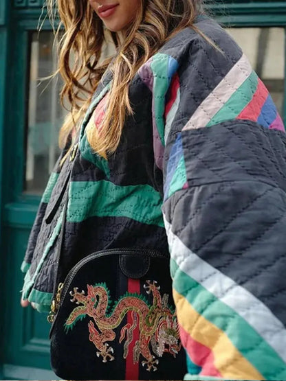 Dames Quilted Oversized Tussenjas Patchwork Lang