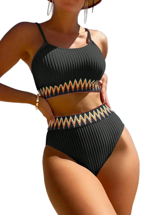 Dames Ribbed Bikini Set High Waist Crop Top