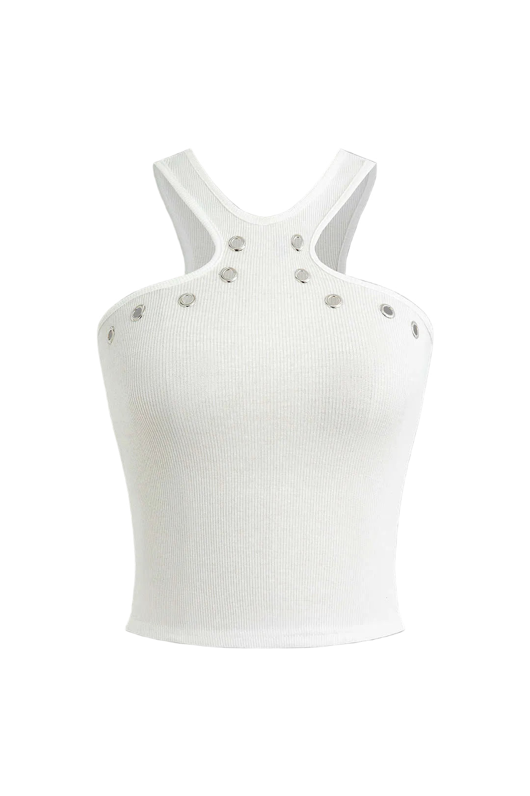 Dames Ribbed Halter Top Eyelet Detail Crop