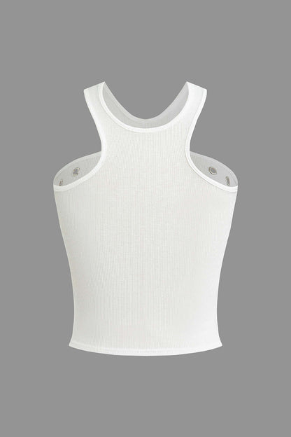 Dames Ribbed Halter Top Eyelet Detail Crop