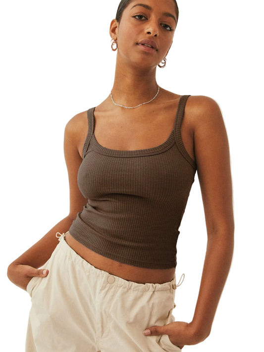 Dames Ribbed Square Neck Camisole Crop
