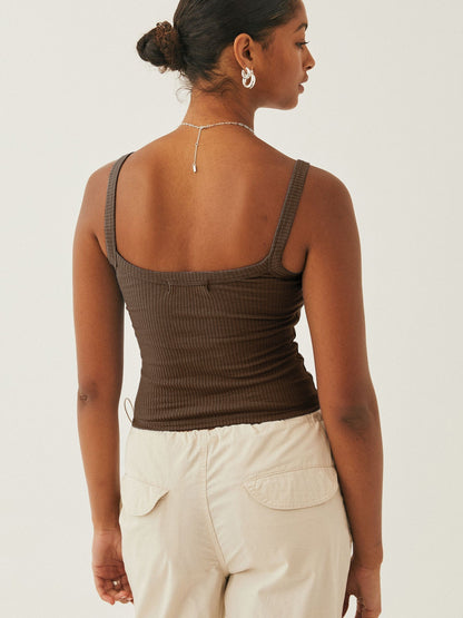 Dames Ribbed Square Neck Camisole Crop