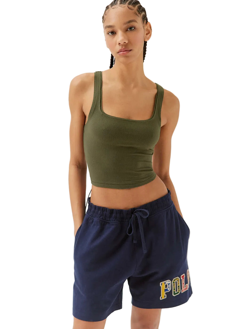 Dames Ribbed Square Neck Crop Top Fitted