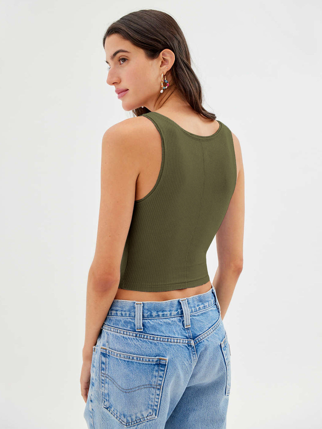 Dames Ribbed Square Neck Crop Top Fitted