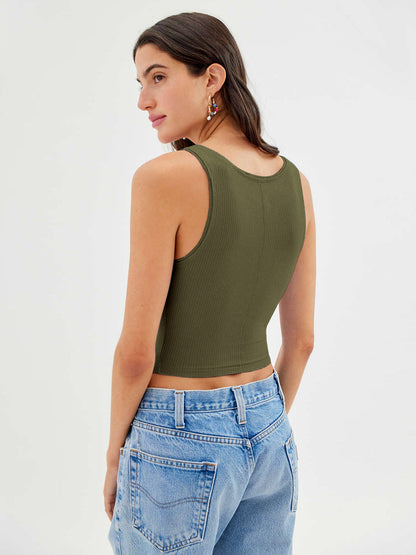 Dames Ribbed Square Neck Crop Top Fitted