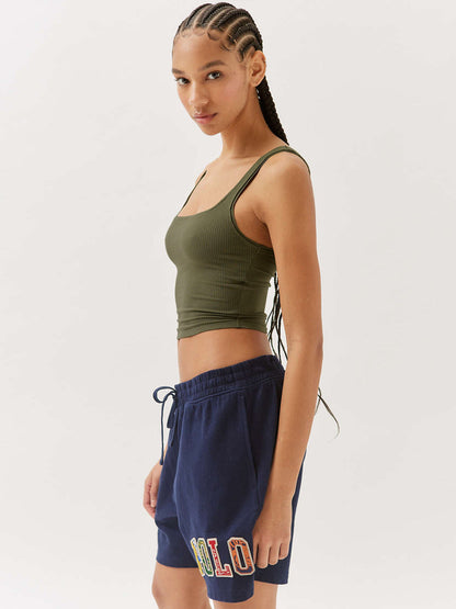 Dames Ribbed Square Neck Crop Top Fitted