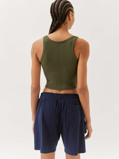 Dames Ribbed Square Neck Crop Top Fitted