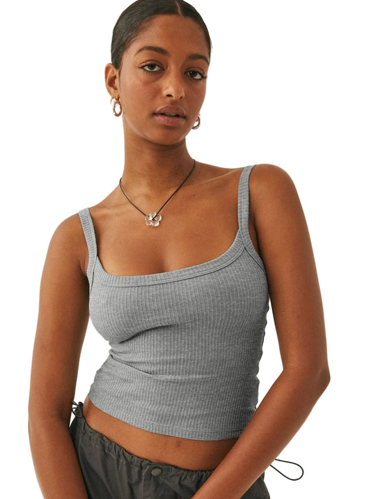 Dames Ribbed Square Neck Crop Top Mouwloos