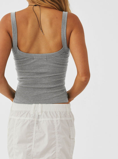 Dames Ribbed Square Neck Crop Top Mouwloos