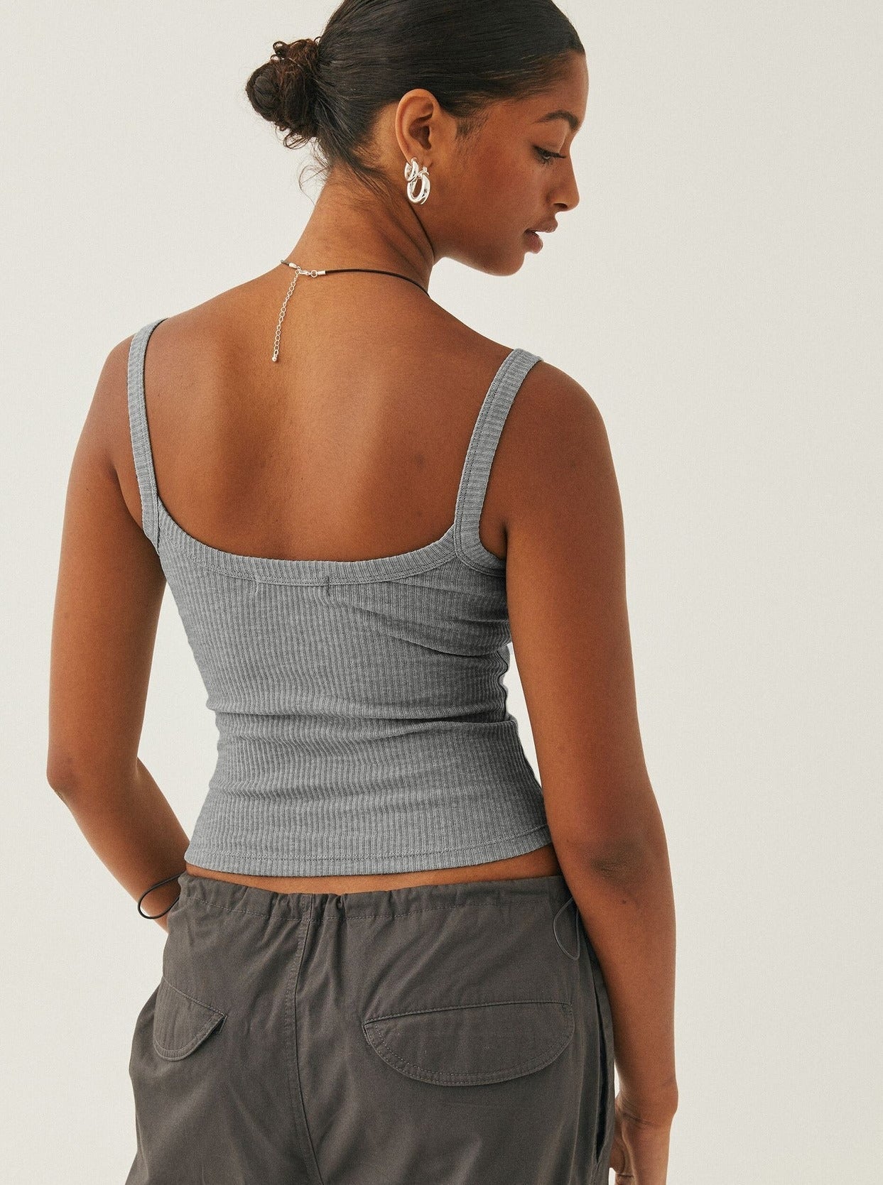 Dames Ribbed Square Neck Crop Top Mouwloos