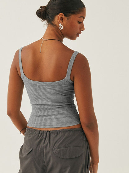 Dames Ribbed Square Neck Crop Top Mouwloos