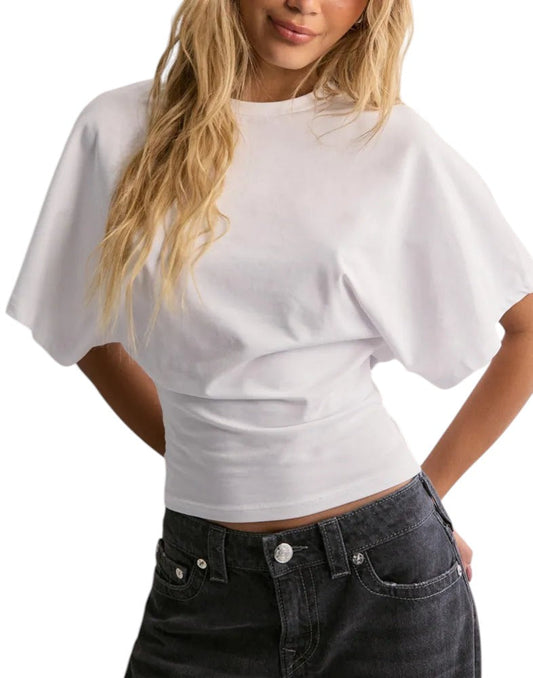 Dames T-Shirt Met Ronde Hals en Vleermuismouwen Modehuis-Nederland