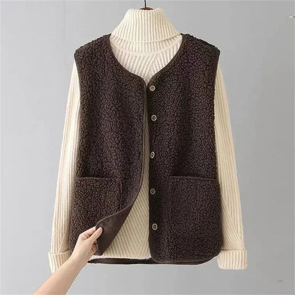 Dames Zachte Bodywarmer met Knopen en Zakken – Warm Katoen, Casual Vest voor Herfst en Winter Modehuis-Nederland