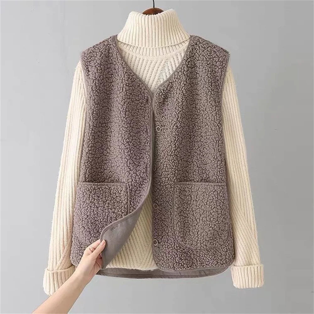 Dames Zachte Bodywarmer met Knopen en Zakken – Warm Katoen, Casual Vest voor Herfst en Winter Modehuis-Nederland