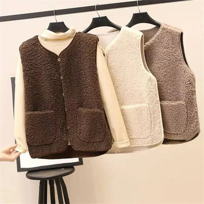 Dames Zachte Bodywarmer met Knopen en Zakken – Warm Katoen, Casual Vest voor Herfst en Winter Modehuis-Nederland