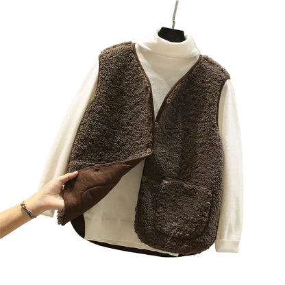 Dames Zachte Bodywarmer met Knopen en Zakken – Warm Katoen, Casual Vest voor Herfst en Winter Modehuis-Nederland