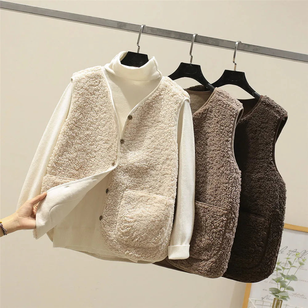 Dames Zachte Bodywarmer met Knopen en Zakken – Warm Katoen, Casual Vest voor Herfst en Winter Modehuis-Nederland