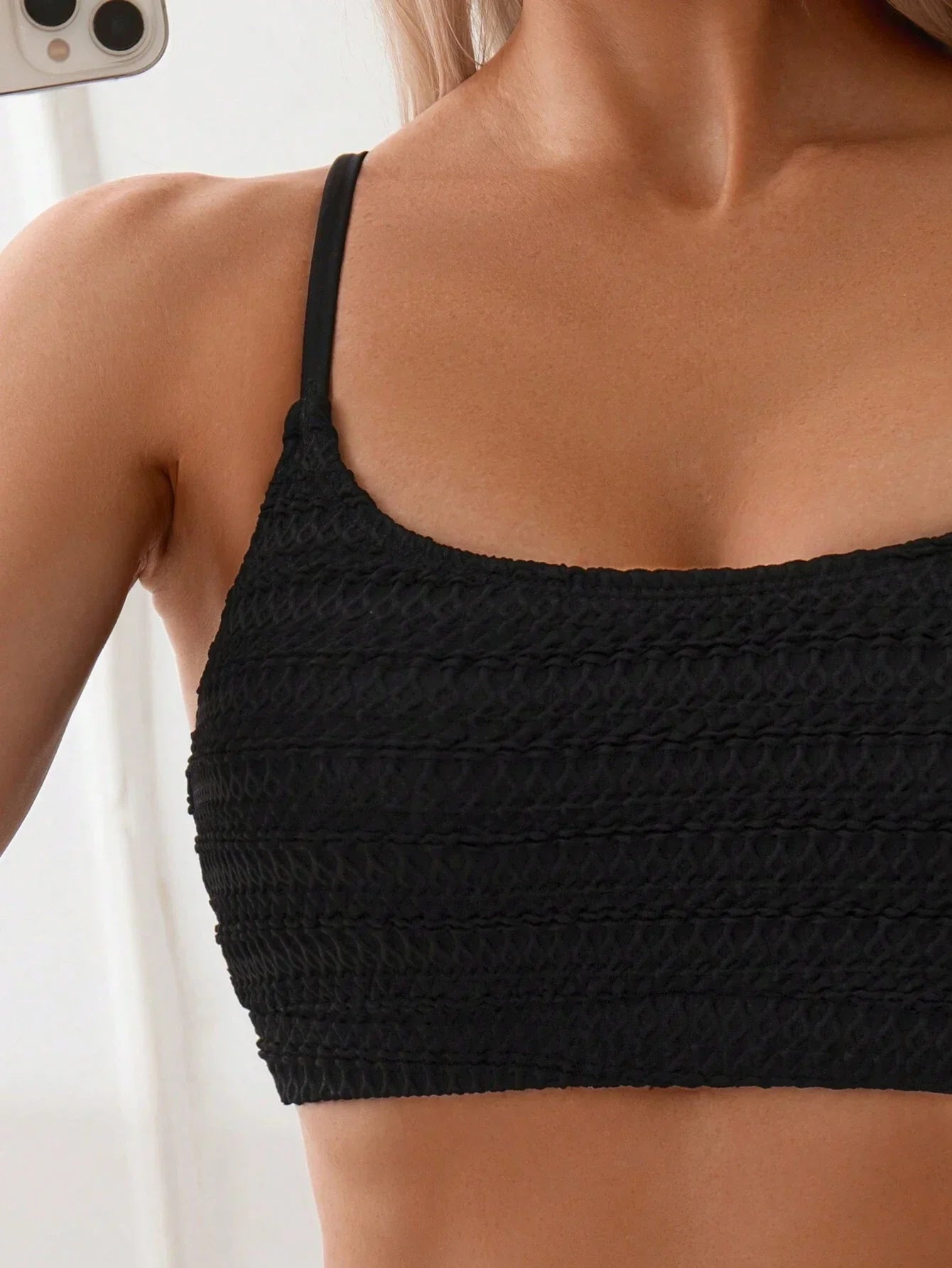 Dames Textured High Waist Bikini Set Crop Top