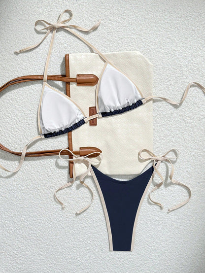 Dames Triangle Bikini Set Thong Side Tie