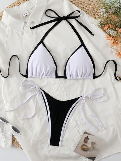 Dames Triangle Bikini Set Thong Side Tie